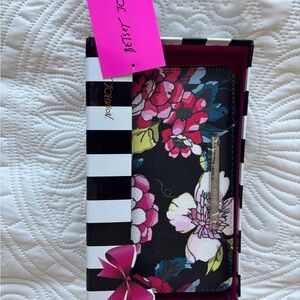Betsey Johnson Black Wallet with Pink Floral Design